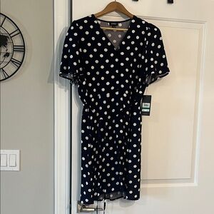 Jones New York Navy and White Polka Dot Midi Dress
